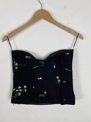 Zara Black Embroidered Floral Crop Strapless Top Size XS Bustier • $30