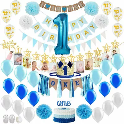 1st Birthday Party Decoration Ornaments With Balloons For Blue Boys Baby Party • $39.75