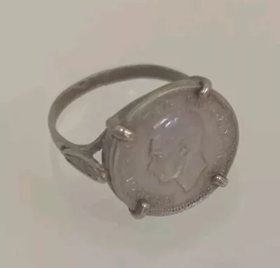 Vintage Silver Ring With 1938 Three Pence 500 Silver Coin Size O • $13.26