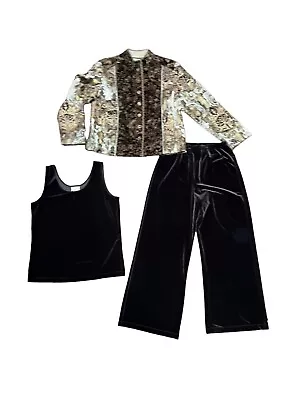 Chicos 3pc Velvet 1.5 Short / 2 With Jacket Brown 10/12 Tank Wide Leg Pant • $34.99