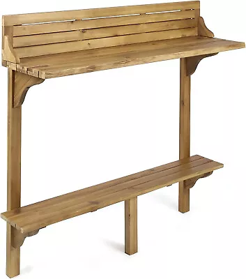 Acacia Wood Balcony Bar Table Outdoor Furniture Adjustable Stand Natural Stained • $199.99