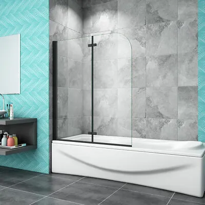 £84 • Buy Matt Black Aluminum 180 Hinge 2 Fold Bath Shower Screen Door Panel 1400mm Height