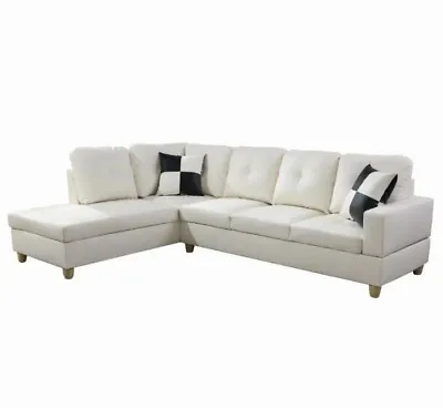 Modern L-Shaped White PU Leather Living Room Sectional Sofa Couch • $678.95