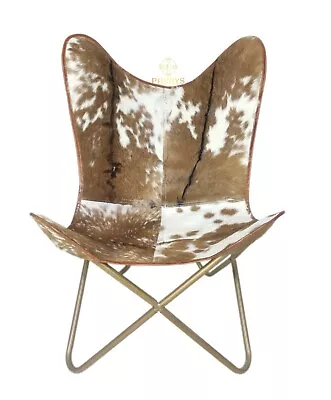 Handcrafted Leather Butterfly Chair With Original Hide Indian BKF Cowhide Cover • £141.18