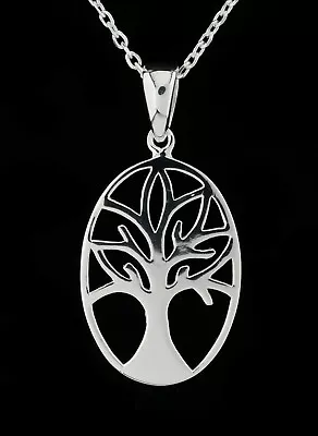 Solid 925 Sterling Silver Tree Of Life Pendant Necklace • £9.49