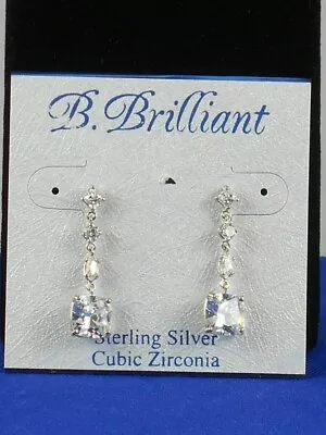 B. Brilliant Sterling Silver Cubic Zirconia Linear Drop Earrings PZE8726 $80 • $24.99