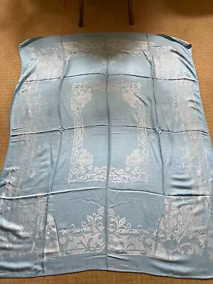 Vintage Blue Silver Damask Tablecloth 85 X 51   And 8 Napkins • $22.95