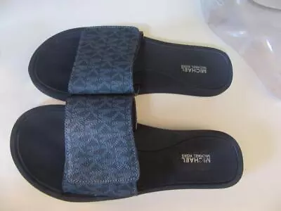 Michael Kors Wade MK Logo Slide Sandals Navy Blue Women's Size 7 • $22.99