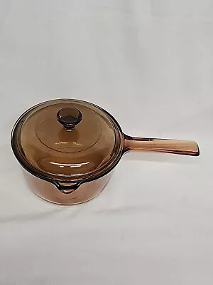 Vtg Vision Corning USA 1 Liter Sauce Pan Pot Amber Glass With Spout And Lid  • $24.50