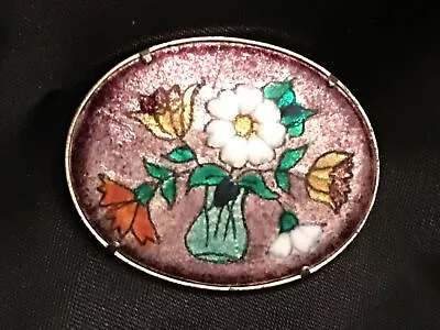 Antique French Enamel Floral Brooch Flower Bouquet Pin Limoges Art Nouveau Vtg • $125