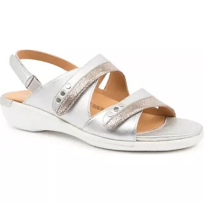 Sz 40/9 Ziera Bizzy Silver Leather Sandals Flats Shoes • $59.99