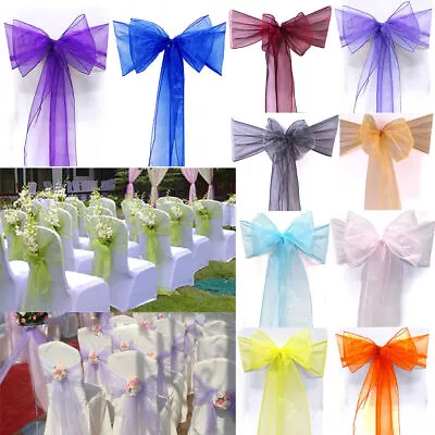 £9.69 • Buy 10/25/50/100 Organza Chair Covers Wide Bowknot Ribbon Sash Wedding Party Decor