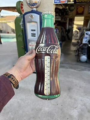 Vintage COCA COLA Old TIN Metal Coke BOTTLE Sign THERMOMETER • $165