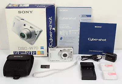 Sony Cyber-shot DSC-W70 7.2MP Digital Camera - Silver W/ Box Accessories WORKS • $79.99