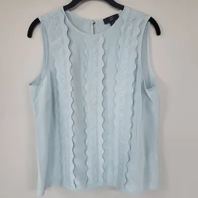 J Crew Womens Small Tank Top Blue 100% Silk Ruffles Sleeveless Keyhole Neck • $22.94