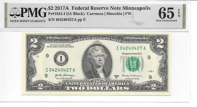 2017A MINNEAPOLIS $2 FRN (IA Block) PMG 65 EPQ Gem Uncirculated • $35