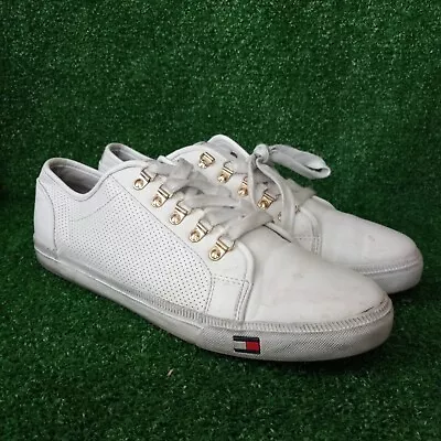 Tommy Hilfiger TWLUXE.R White Leather Low Top Sneakers Women’s Size 11 M • $13.99