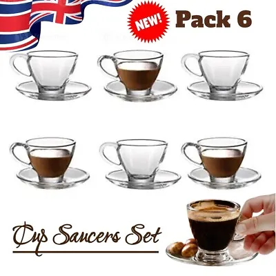 Cup Saucers Set Home Kitchen Coffee Cappuccino Tea Clears Glass Cups Set Of 6 UK • £15.49