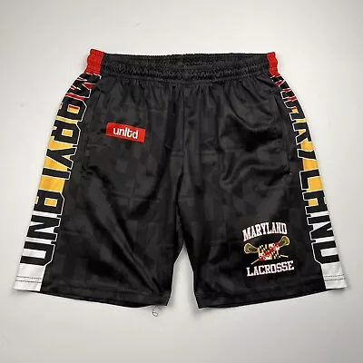 Maryland Lacrosse Shorts Mens Small All Over Print Logo Pockets Spell Out Flag • $28