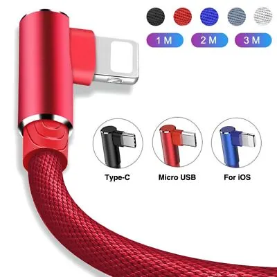 3M 2M 1M 90 Degree For IPhone Type C Micro USB Fast Charging Charger Cable Cord • £4.67