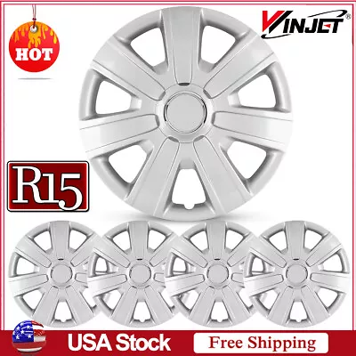 15  Set Of 4 Silver Wheel Covers Snap On Full Hub Caps Fit R15 Tire & Steel Rim • $40.99