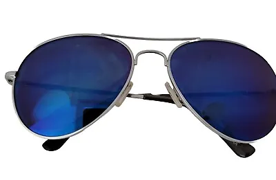 Aviator Sunglasses Mens Silver Frame Blue Mirrored Lens. Unbranded Durable Solar • $22.50