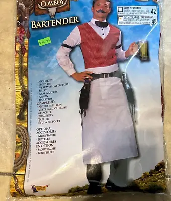 Western Cowboy Bartender Costume Vest Apron Tie NEW Retail Packing Adult Mens XL • $31.50