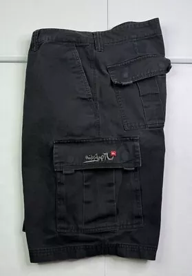 VTG Quicksilver Cargo Shorts Mens Skater Surf Black Faded Embroidered Y2K 24 • $29.95