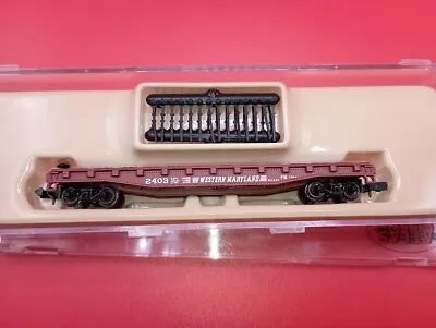 Atlas N  50' Flat Car With Stakes Western Maryland #2403 • $14.95