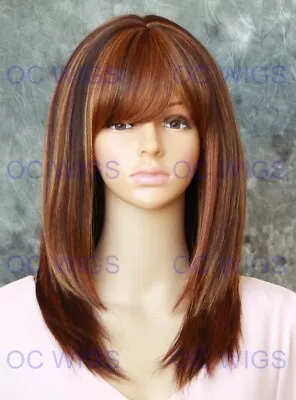 Medium Layered Straight Heat OK Human Hair Blend Wig Auburn/Copper/Orange EVBU • $69.85