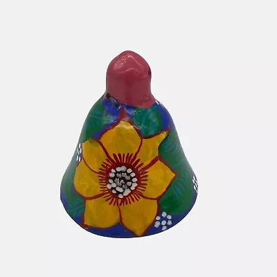 Vintage Clay / Ceramic Bell With Hand Painted Floral Design Yellow Flowers 3.5  • $18