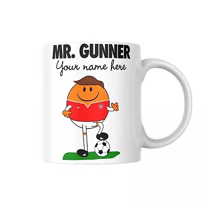 Personalised Mr Gunner 11oz Coffee Mug Mr Men. Arsenal FC. Premier League Gift • £14.99