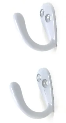 2 X White Robe Hook Hooks Metal Hanger Door Clothes Coat Dress Holder Wall Peg • £3.79