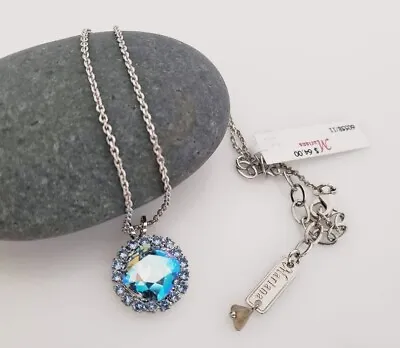 $64 MARIANA Iridescent Blue Pendant Crystal Cushion Rhodium Pltd Chain Necklace • $33.76