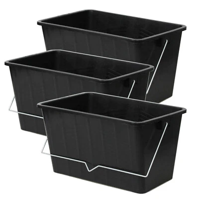 £14.50 • Buy 3pcs 15L Black Paint Scuttle W/ Metal Handle Large Rollers Plastic Ribbed Bucket