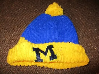 Maize & Blue MICHIGAN WOLVERINES Block M Sewn Logo Knit Hat W/Ball On Top • $12.99