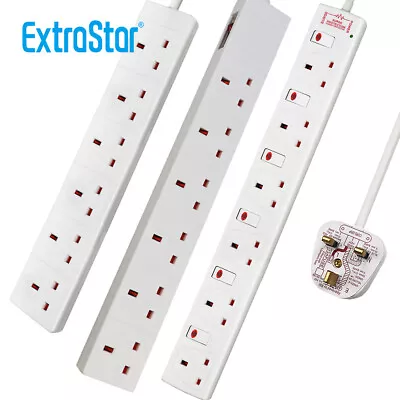 £8.59 • Buy Extension Lead Surge Protected 1m 2m 5m Cable 6 Way Socket UK Mains Plug Power