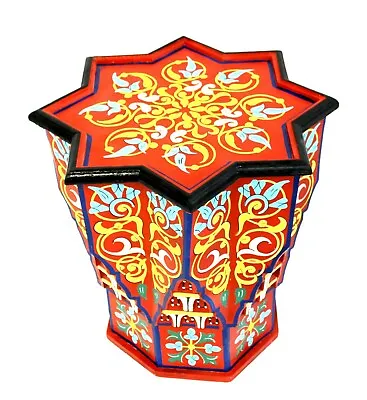 Moroccan Side Table Red Star Painted Handmade Accent Corner End Piece Authentic  • $425