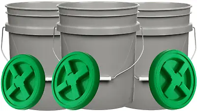 5 Gallon Food Grade BPA Free Buckets With Green Screw On Gasket Lids (Pack Of 3) • $49.77