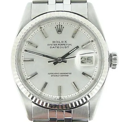 Rolex Datejust Mens Stainless Steel Watch 18K White Gold Bezel Silver Dial 1601 • $3869.98
