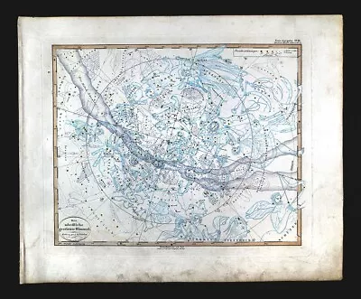 1840 Stieler Map North Sky Star Chart Polaris Milky Way Astronomy Pole Herakles • $200