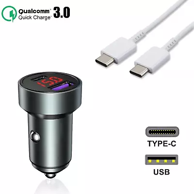 Car LED Charger Plug Usb-C + 1m Type C -typ-c Cable Adapter • £19.25