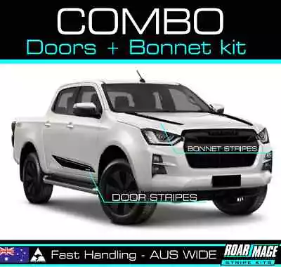 AM Combo BONNET & DOOR Stripes Fit 2021-2023 Isuzu Dmax D-max Decals Stickers • $149