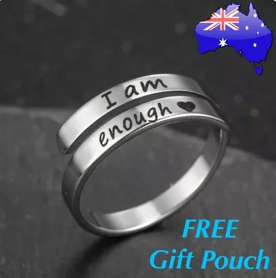 I AM ENOUGH Stainless Steel Inspirational Quote Open Positivity Ring Gift Unisex • $10.95