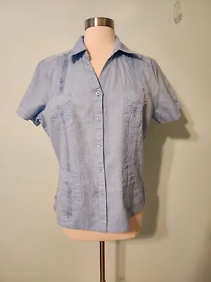 Vintage J.M.P. Blue Linen Cotton Blend Short Sleeve Guayabera Cuban Shirt Sz XL • $25.99