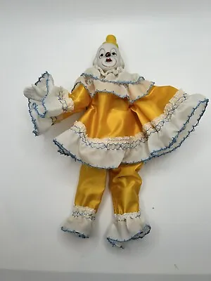 $11.20 • Buy Vintage Ceramic Clown Bisque Foil UCCG Label Posable Unique Yellow Ruffles