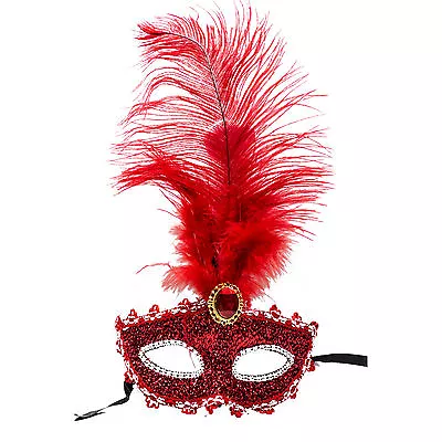 Feather Masquerade Ball Mask Venetian Glitter Fancy Dress Eye Mask • £5.21