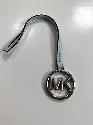 New Michael Kors Silver 3d Mk Logo Soft Sky Blue Leather Purse Charm Key Fob 9 • $19
