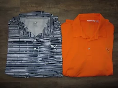 2 Lot Of PUMA Golf Men's Polo Shirts 2XL Casual Dress Lounge Blue White & Orange • $32.86