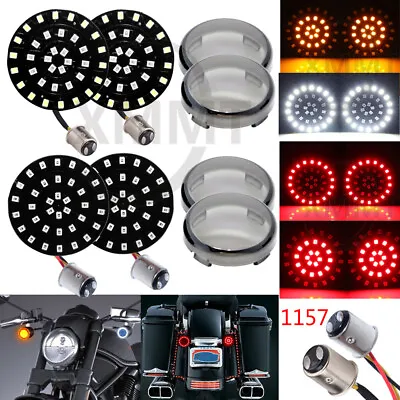 White Halo/Amber & Red Rear LED 1157 Turn Signal Bulbs For Harley Davidson Bike • $23.73